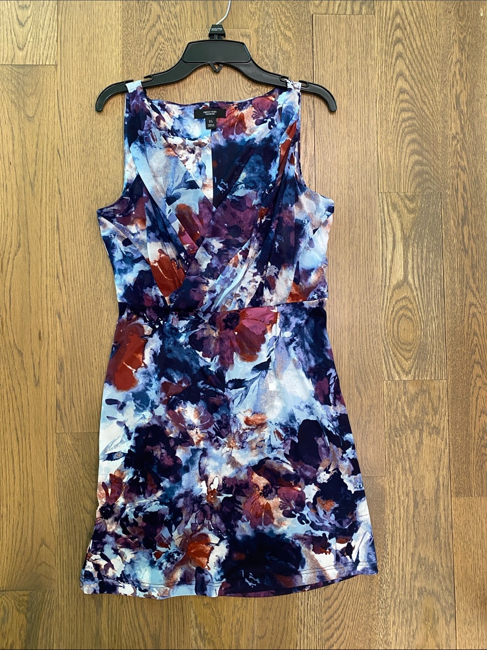 Vera Wang Floral Watercolor Sleeveless V-Neck Dress - Blue/Purple